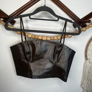Open Edit Faux Leather Crop Top